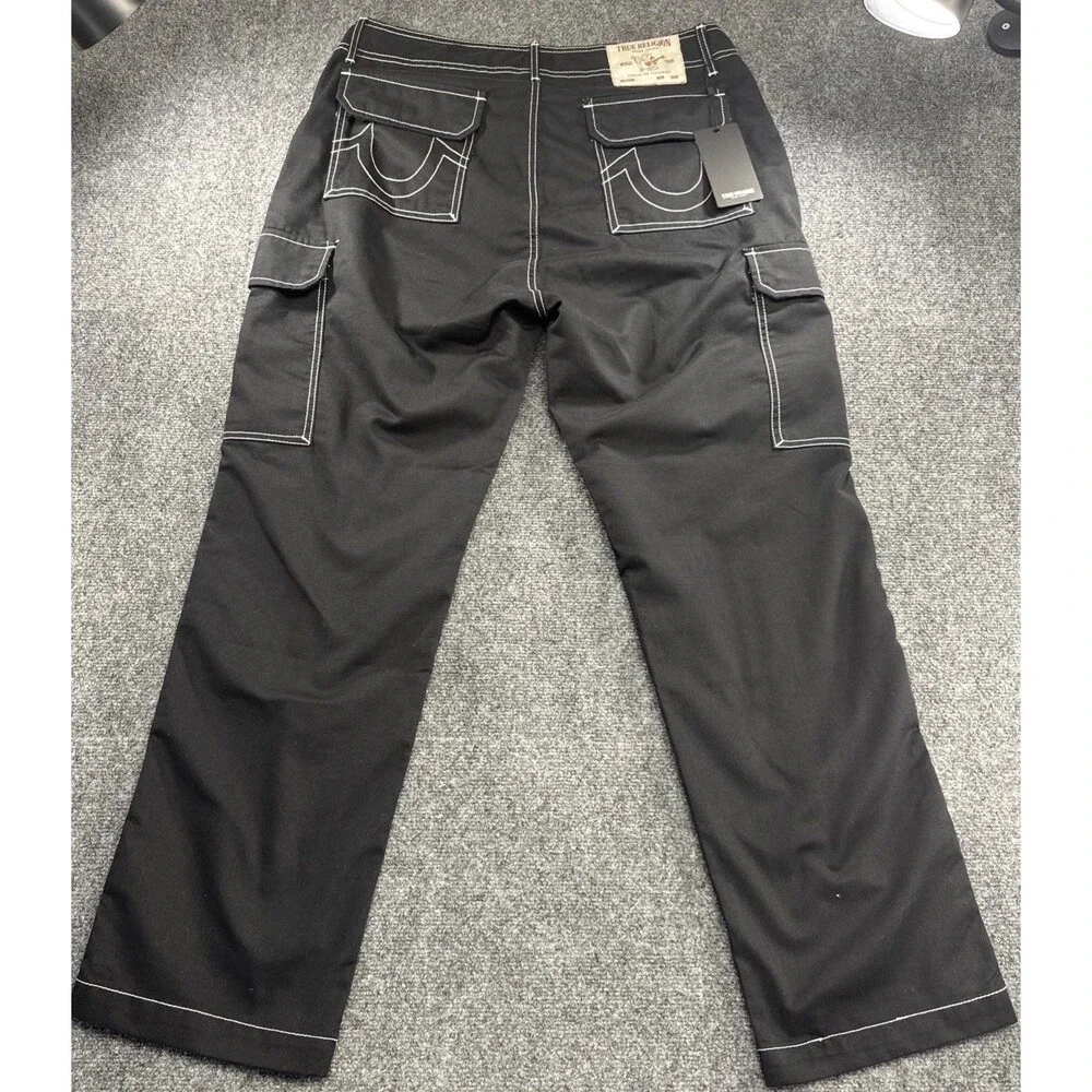True Religion Cargo Pants Mens 34 Jet Black Contrast Stitch NWT